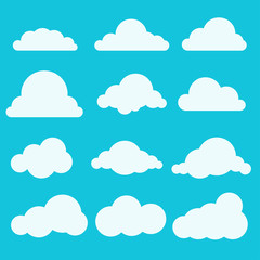 Set of small white clouds in a flat style