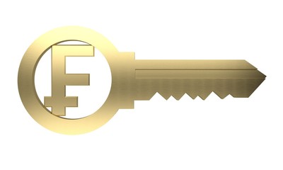 golden key with swiss franc symbol