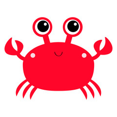 Crab toy icon. Big eyes, claws. Cute cartoon kawaii funny baby character. Sea ocean animal collection. Flat design. Kids print. White background. Isolated.