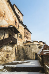 Fototapeta na wymiar View of the upper castle from inner bailey (courtyard) at Orava Castle, Oravsky Podzamok, Slovakia