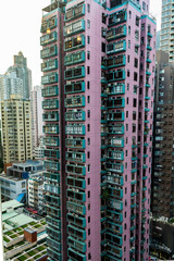 Fototapeta na wymiar The skyscrapers of Hong Kong in close-up.