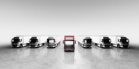 Fleet of trucks with cargo trailers. Transport, shipping industry. © Photocreo Bednarek