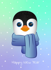 Christmas penguin. happy New Year. Postcard, minimalism and simplicity