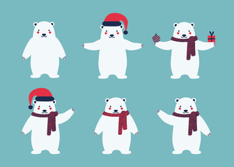 White bear set. Christmas card.