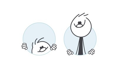 Stick figures in a round hole. Hide and seek.