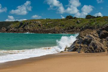Hiking in Brittany, France on a beautiful summer day. A coastal path around the 