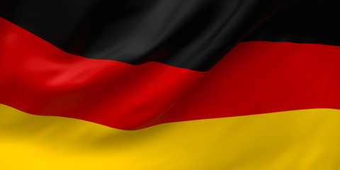 National Fabric Wave Closeup Flag of Germany Waving in the Wind. 3d rendering illustration.