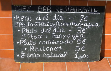 Menu du jour. Menu del dia. espagne.