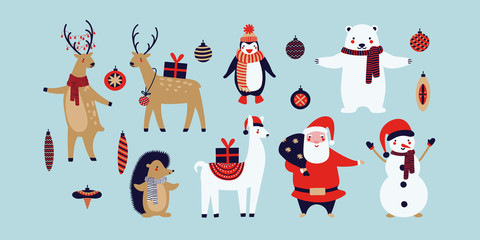 Christmas animals. Christmas greeting card. 