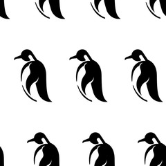 Obraz premium Seamless pattern of penguins. Black and white ornament.