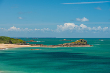 Hiking in Brittany, France on a beautiful summer day. A coastal path around the 