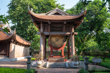 Square building hold a big sacred drum at The Temple of Literature (Van Mieu), the first national university in Hanoi