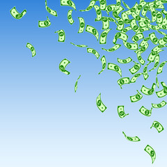 American dollar notes falling. Small USD bills on 