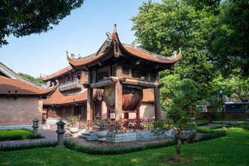 Square building hold a big sacred drum at The Temple of Literature (Van Mieu), the first national university in Hanoi