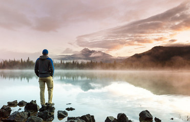 Relaxing on mountain lake