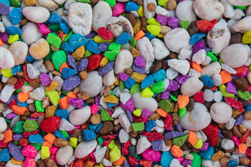 background of colorful, polished, semiprecious stone on grained wood