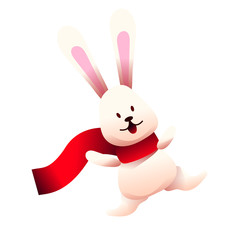 Obraz premium Vector cute bunny in red scarf. Cartoon rabbit