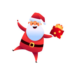 Vector cartoon santa claus with present box