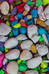 background of colorful, polished, semiprecious stone on grained wood