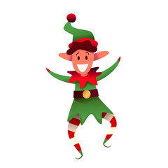 Vector cheerful elf character in green hat