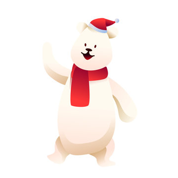 Vector cheerful snowman in hat and red scarf