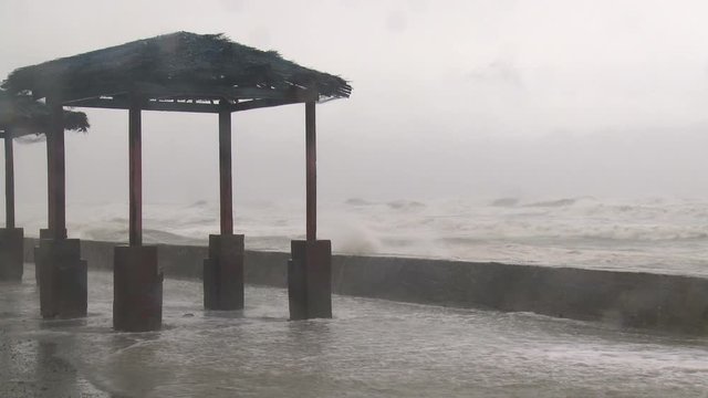 Hurricane Storm Surge Waves Flood Coastal Road - Megi