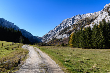 Obraz premium Hochschwab mountains seen from Seetal near Seewiesen, Styria, Austria