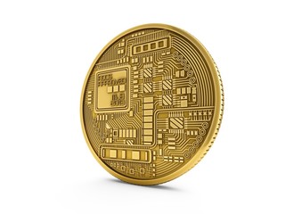 3D Rendering Golden Bitcoin isolated on white background