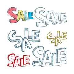 Sale. Hand drawn isometric letters Sale. Sale concept vector illustration. Part of set.