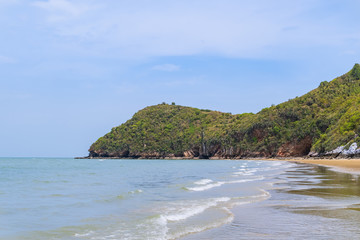 Fototapeta na wymiar Paknampran Beach and Khao Kalok mountain at Thao Ko Sa Forest Park, near Hua Hin, Thailand
