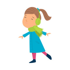 Girl wearing green scarf and headphones vector illustration