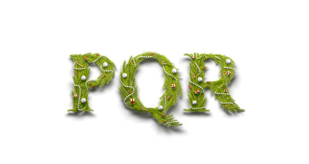 Decorative P Q R letters, new year font mockup isolated