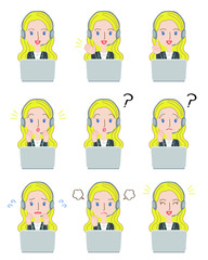 インターネット電話をする女性のイラスト　テレフォンオペレーター