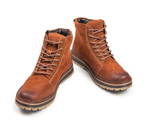 hiking red suede boots on an isolated white background
