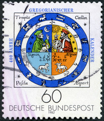 GERMANY - 1982: shows Calendar illumination, by Johannes Rasch, 1586, 400th Anniversary of the...