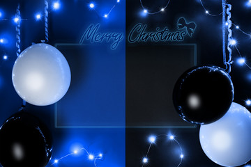 A blue and black background Christmas design template with copy space for text  - Holiday concept image.