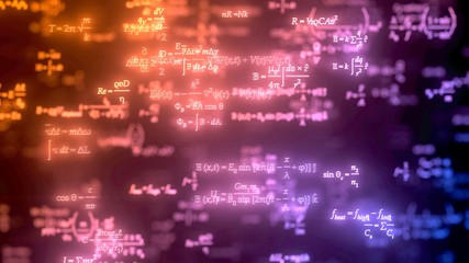 different formulas glowing in dark. 3d illustration