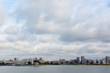 Obraz premium Panorama of Kazan city center across the Kazanka River. Kazan, Tatarstan, Russia.