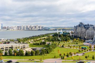 Panorama of Kazan city center across the Kazanka River. Kazan, Tatarstan, Russia.