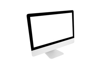 Desktop computer modern style with simplicity blank screen isolated on white background, monitor wide screen for work of business, hardware computer, object and technology electronic concept.