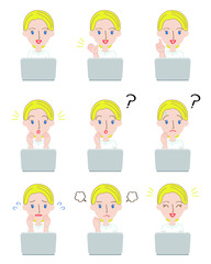 電子カルテを使う看護師・介護士・医療スタッフのイラストセット