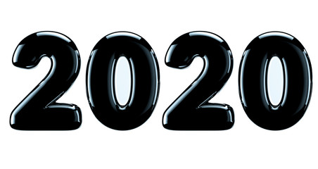 Glossy 2020 new year Holiday solated white background. 3d rendering