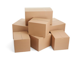 Realistic blank cardboard packaging boxes  mock up on white background,  3d illustration