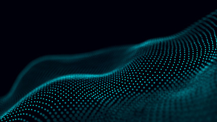 Fototapeta premium Futuristic background of dots and lines with a dynamic wave. Big data. 3d rendering. 4k.