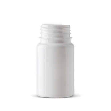 Realistic Pill Bottle Without Cap. Mock Up Bottle  On White Background 3d Illustration