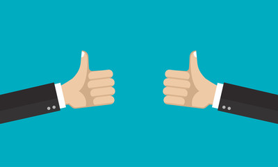 Hands with thumb up. Like, good, positive symbol. Vector illustration.