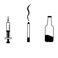 signs of bad habits. alcohol, cigarettes and drugs. isolated vector illustration