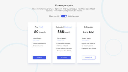 Price list / Price table for three products
