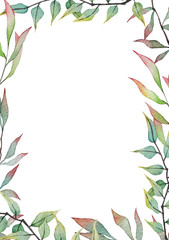 Colorful bamboo card template with watercolor leaves
