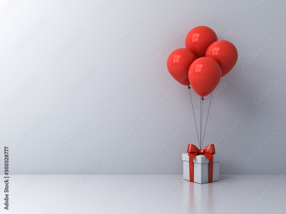 Aufkleber white present box or gift box with red balloons isolated on white room background with blank space o